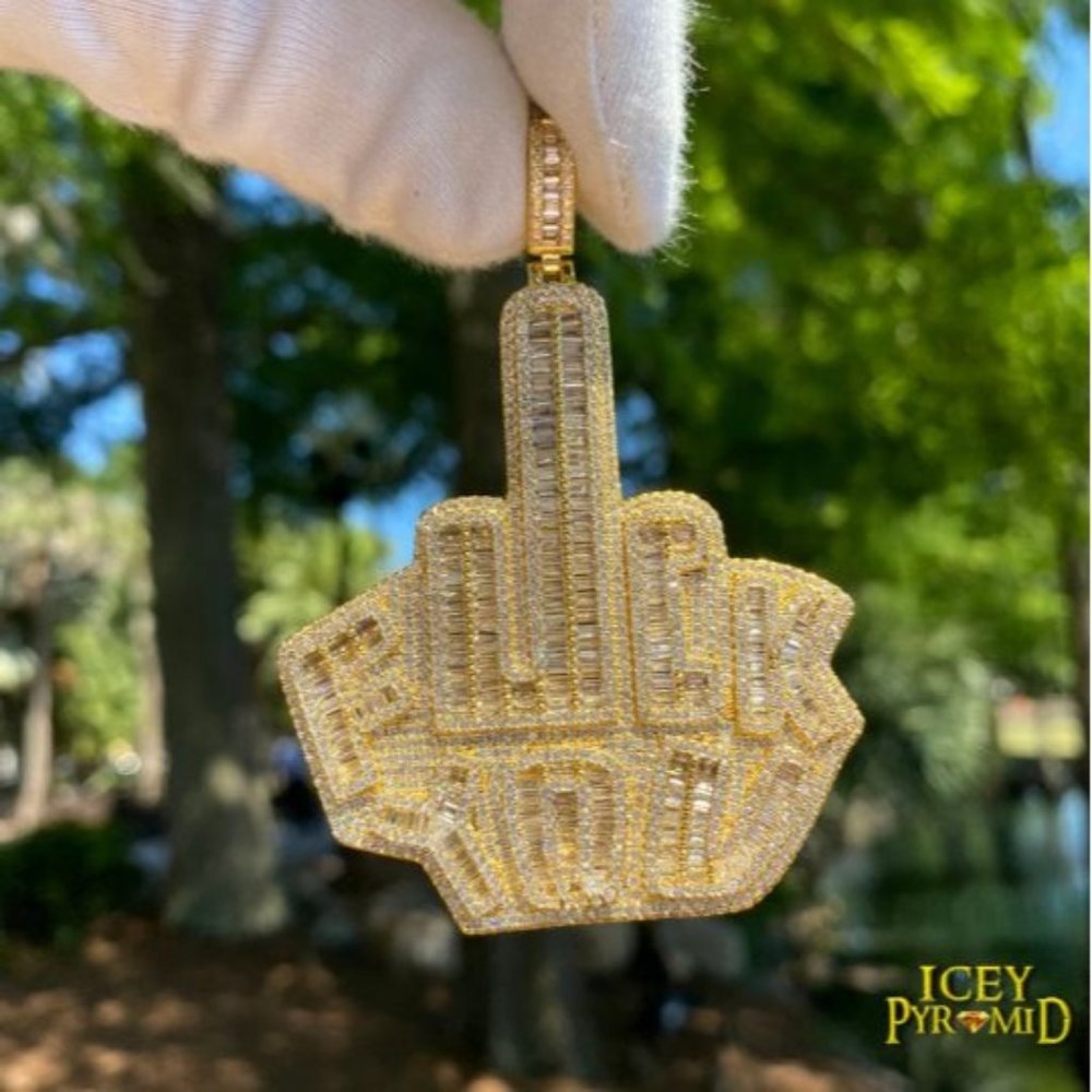 Bling Bling Diamond Covered Vertical Middle Finger Pendant - Picture 1 of 3